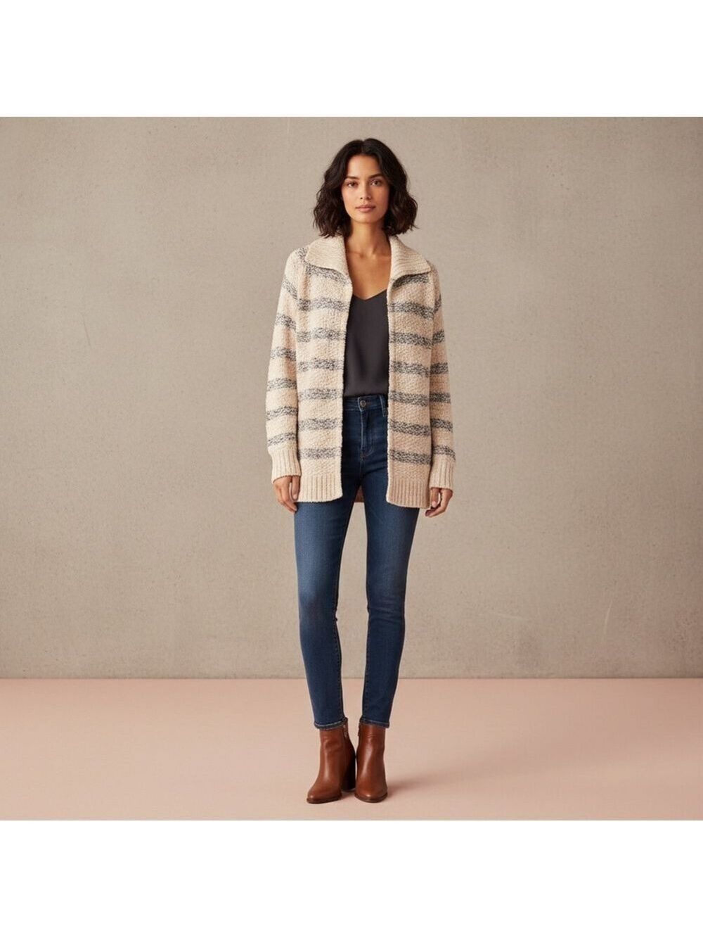 O'Neill Gray Pastel Striped Collared Cardigan Sweater XS